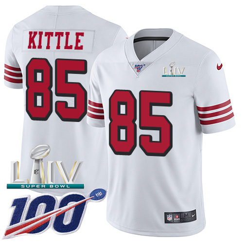 San Francisco 49ers Nike #85 George Kittle White Super Bowl LIV 2020 Rush Youth Stitched NFL Limited 100th Season Jersey